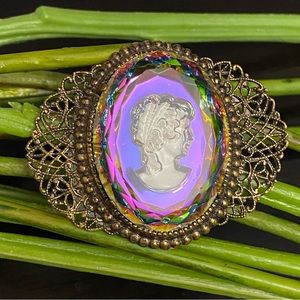 Stunning Vintage Watermelon Intaglio Cameo Grass Brooch 29.8g